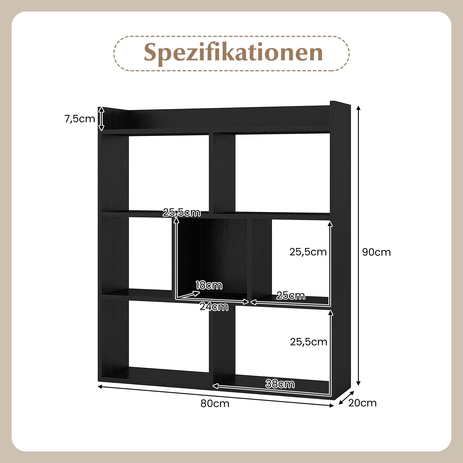 Bokhylla – med kuber Ståhylla Kubhylla Förvaringshylla – 7 80 x 20 x 90 cm – Svart