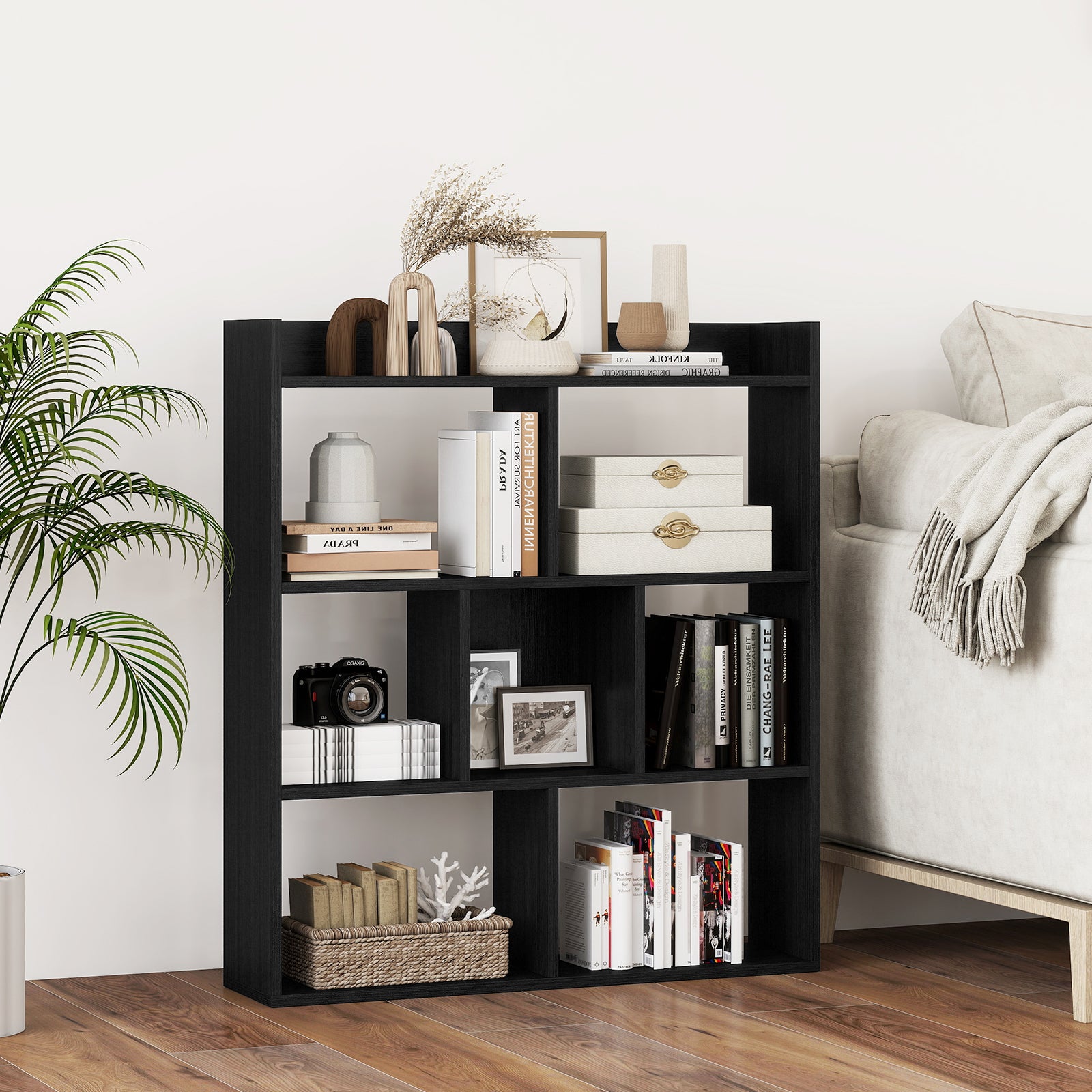 Bokhylla – med kuber Ståhylla Kubhylla Förvaringshylla – 7 80 x 20 x 90 cm – Svart