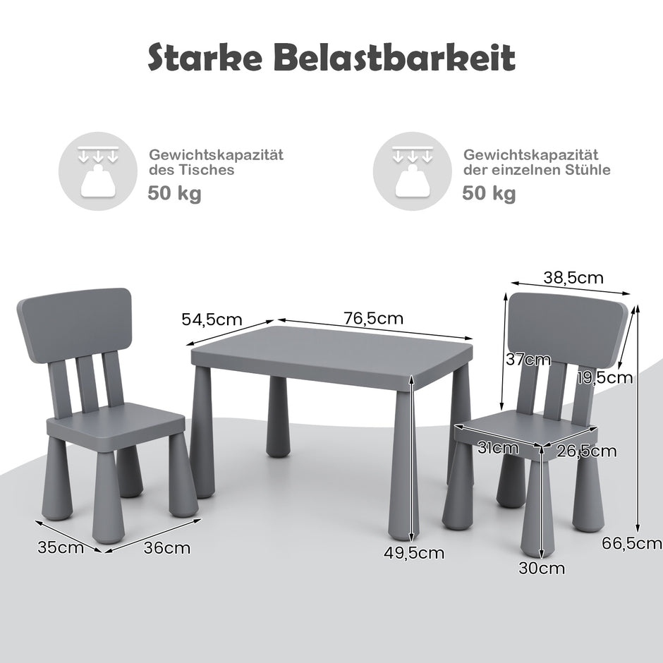 delad – barnstolgrupp barnbord med stolar barnmöbler i plast – 3 2 – Grå