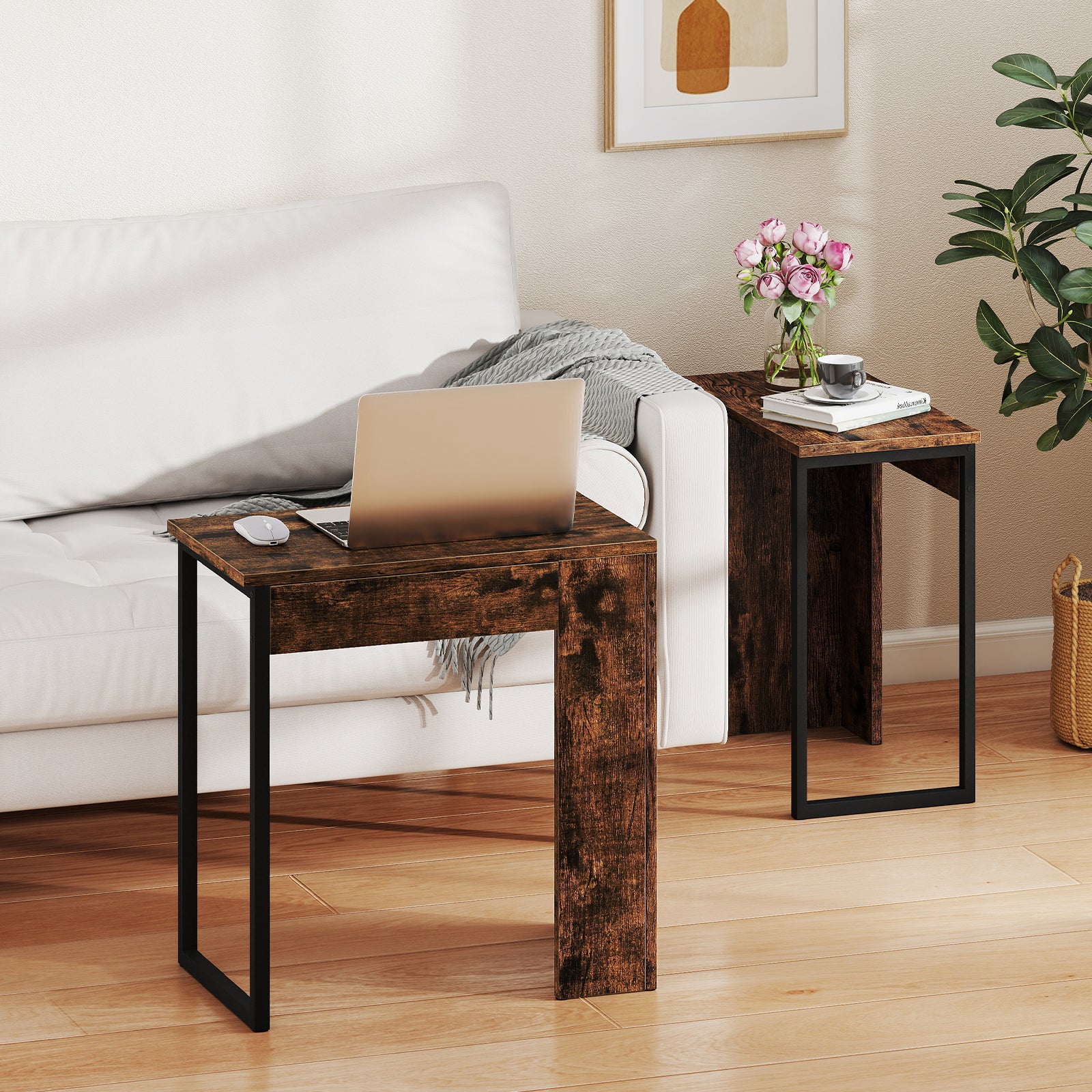 pack – soffbord sidobord i konstträ vardagsrumsbord nattduksbord rustik brunt – 2 – Brun