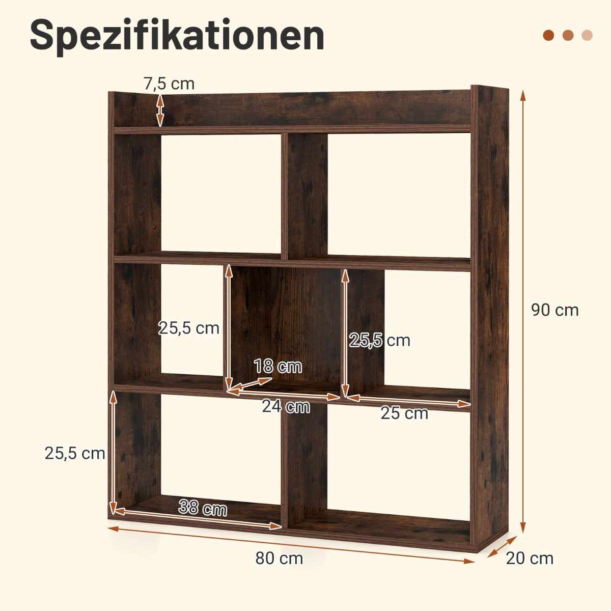 Bokhylla – med kuber Ställhylla Kubhylla Förvaringshylla – 7 80 x 20 x 90 cm – Kaffe