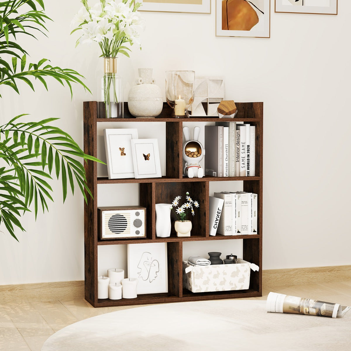 Bokhylla – med kuber Ställhylla Kubhylla Förvaringshylla – 7 80 x 20 x 90 cm – Kaffe