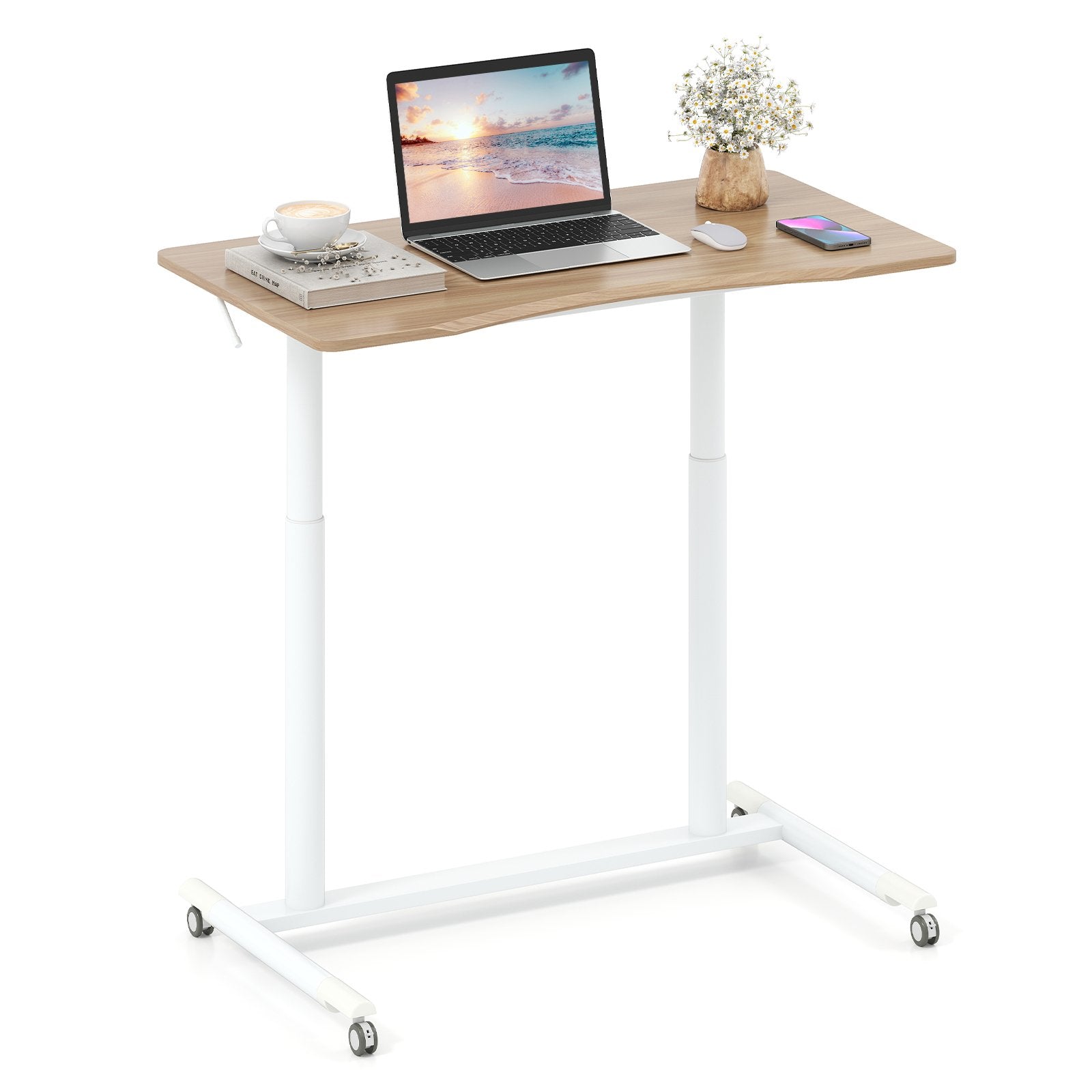 C – formad skrivbord med hjul höjdjusterbart datort Ståbord – 70-106 cm – Natur