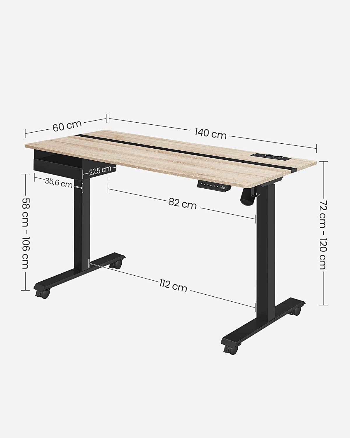Elektriskt skrivbord - Höjdjusterbart med minnesfunktion - Vit