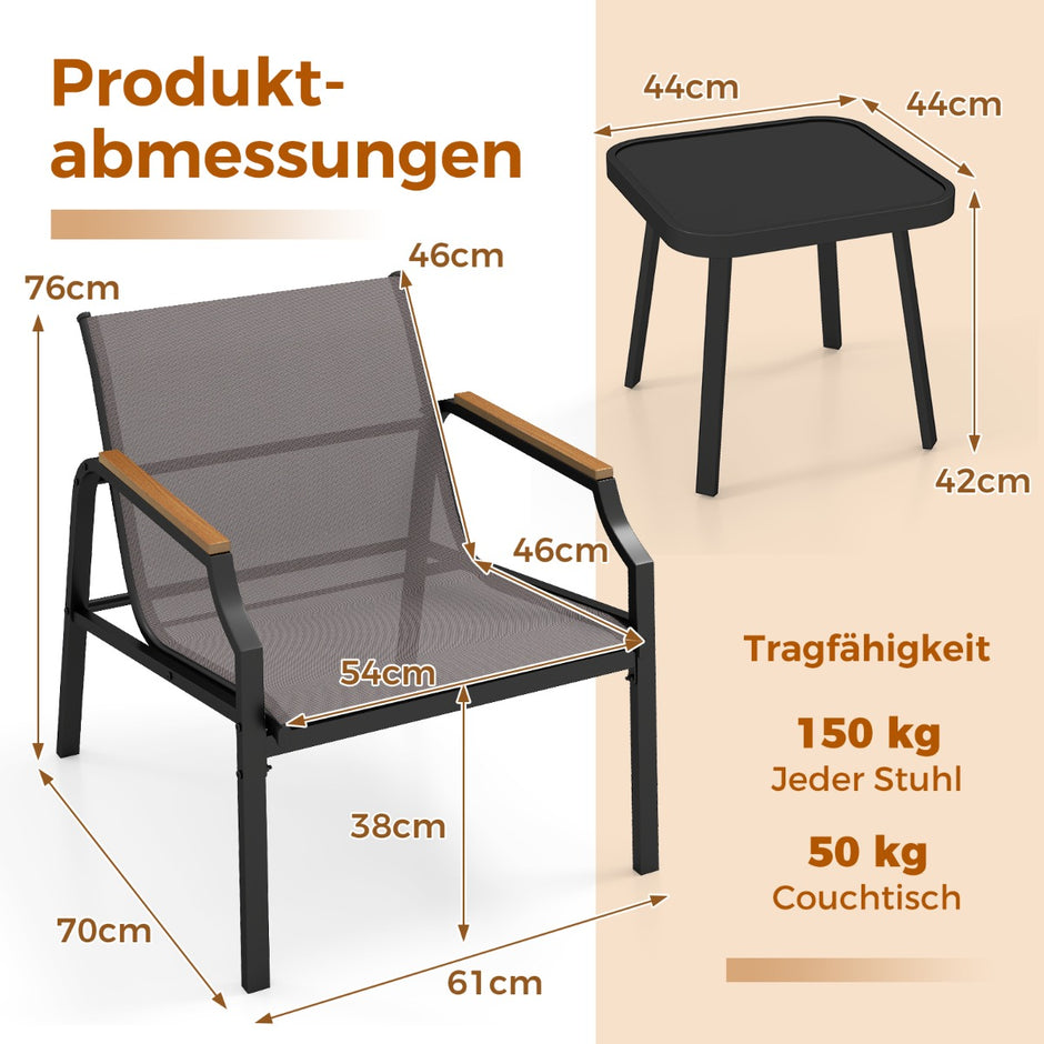 delat – trädgårdsmöbelset med stolar och bord balkongset balkongmöbler trädgårdsgarnitur – 3 2 – Grå