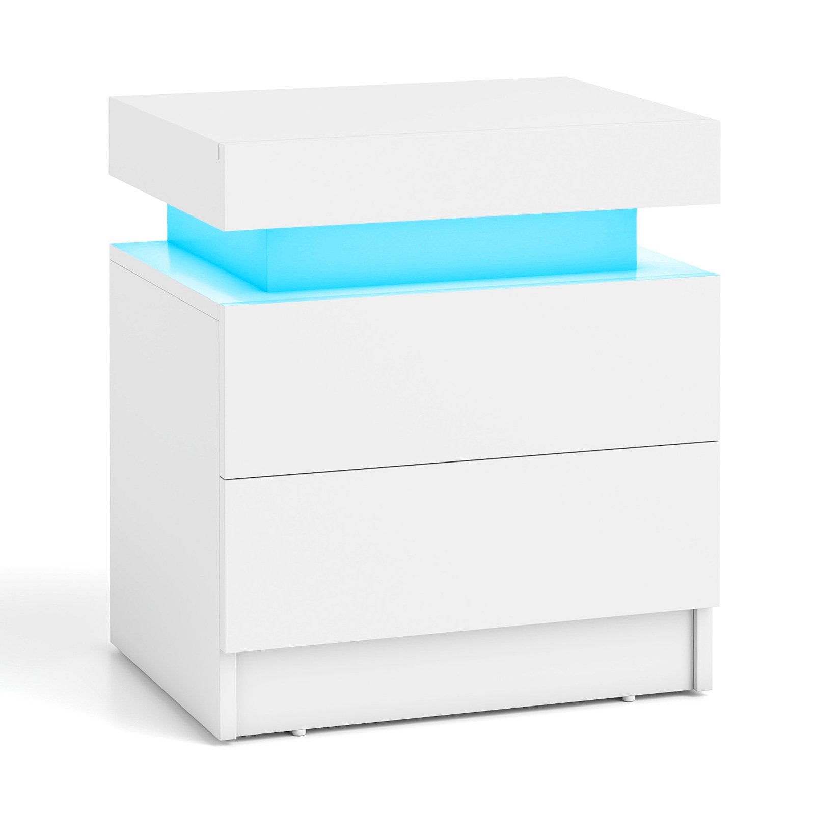 Nattduksbord – med LED lampor nattkommod lådor modern sidobord – 2 – Vit