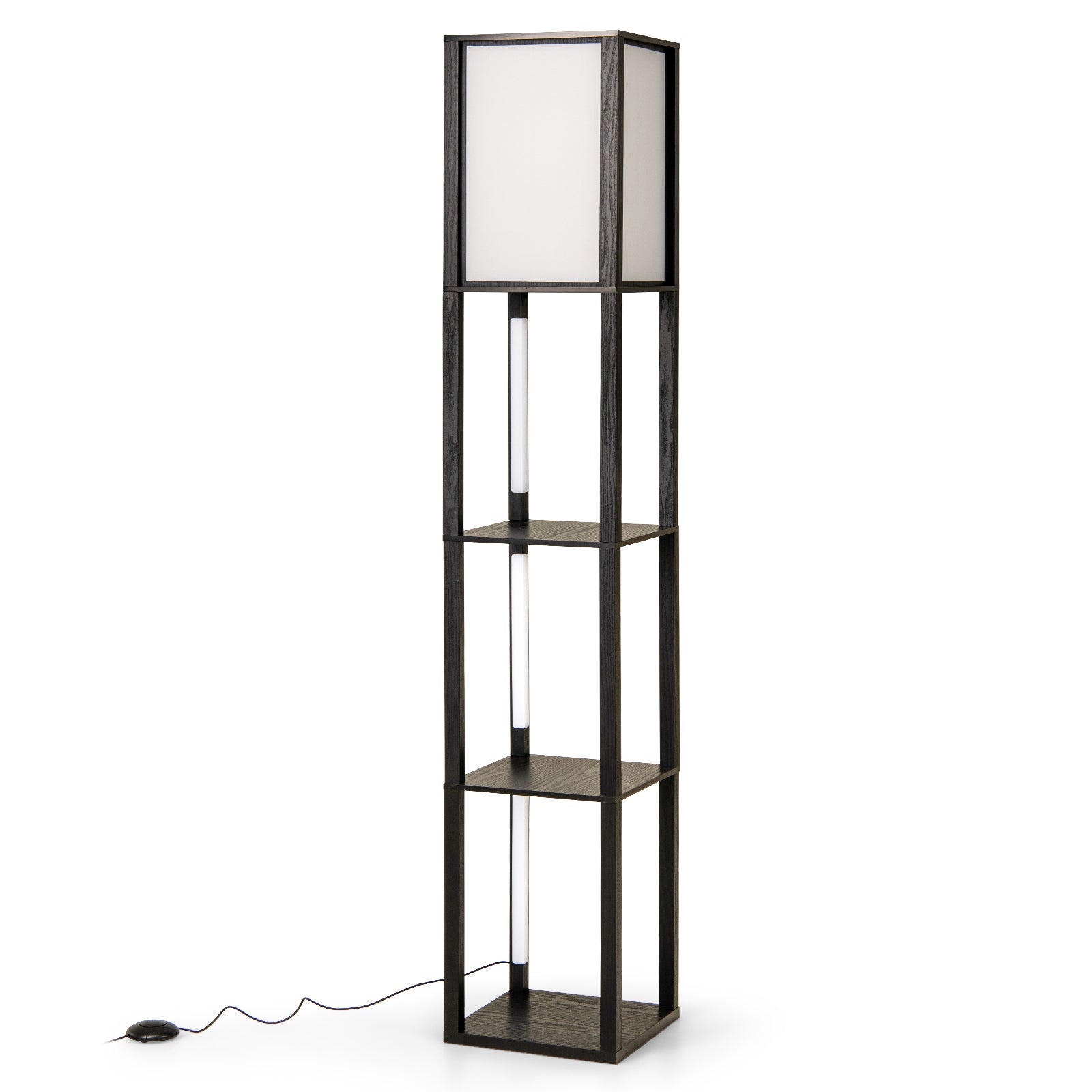Golvlampa – med hyllor och fotströmbrytare stegs justerbar LED remslampa i – 3 – Svart