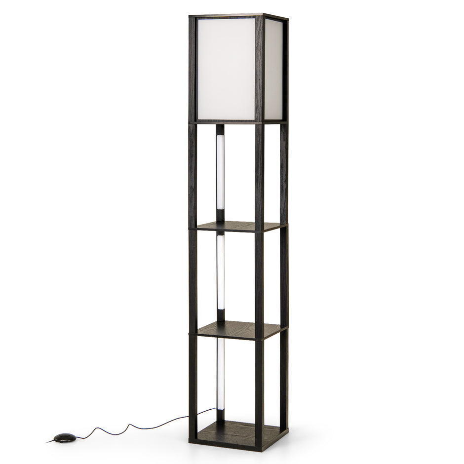Golvlampa – med hyllor och fotströmbrytare stegs justerbar LED remslampa i – 3 – Svart