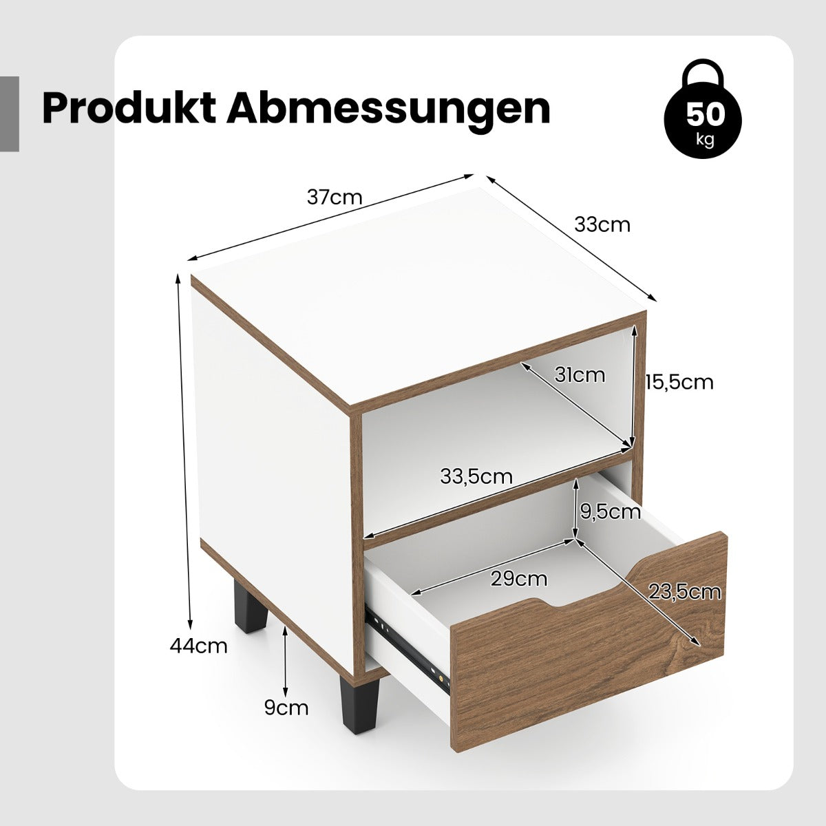 pack – Nattduksbord med Öppen Hylla och Låda Litet Sidobord Soffbord Nattkommod – 2 – Vit
