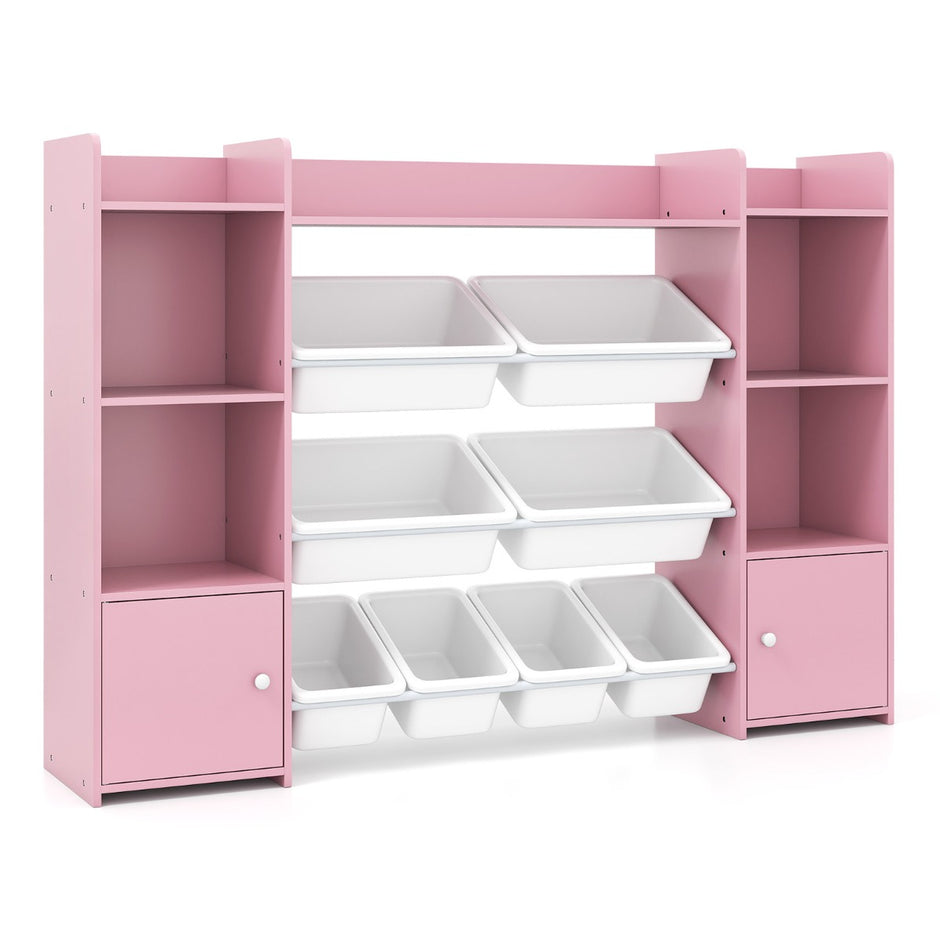 Hög – leksaksskåp stegs barnhylla med uttagbara lådor och bokhylla – 4 8 142 cm – Rosa