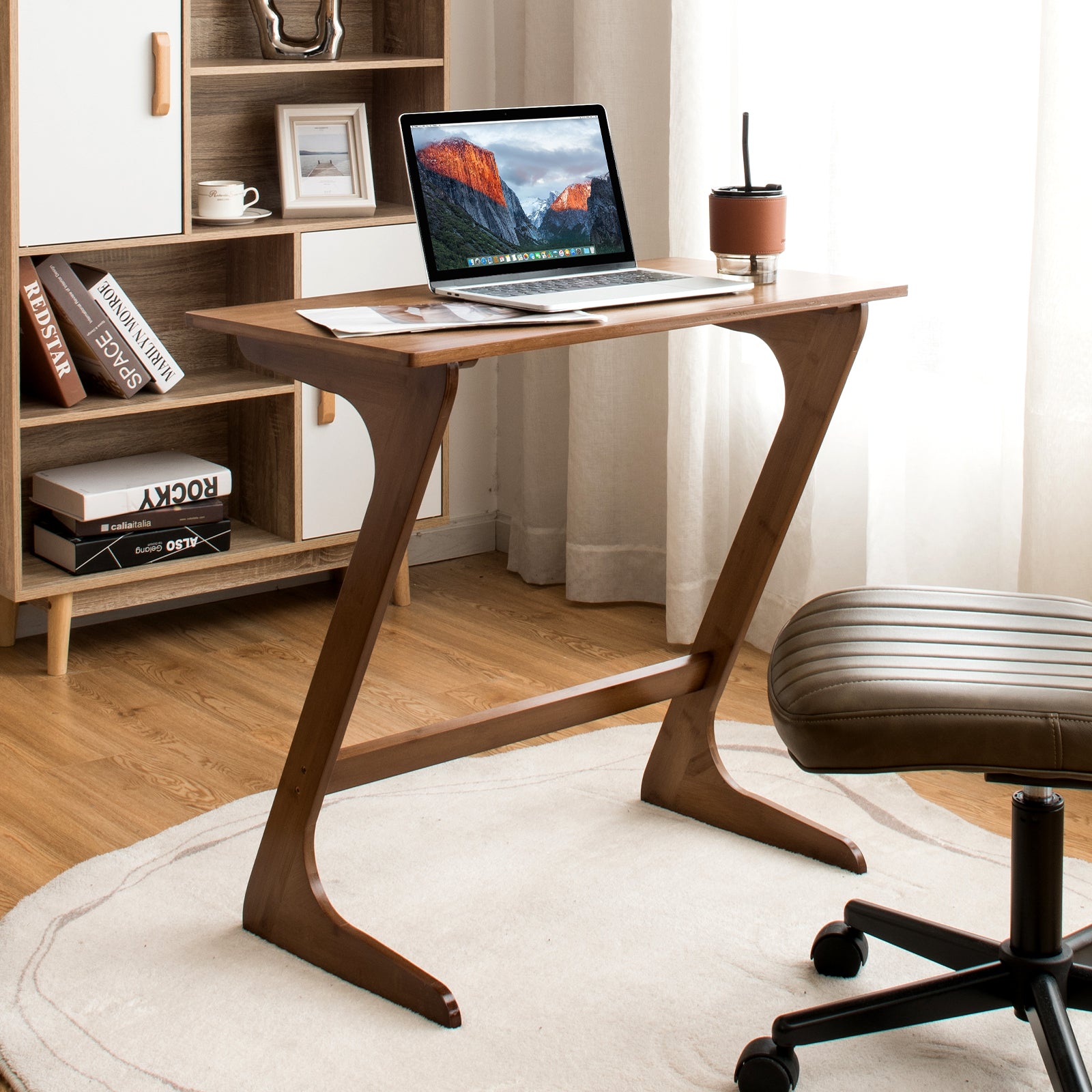 Z – formad sidobord soffbord av bambu platsbesparande kaffebord nattduksbord – Brun