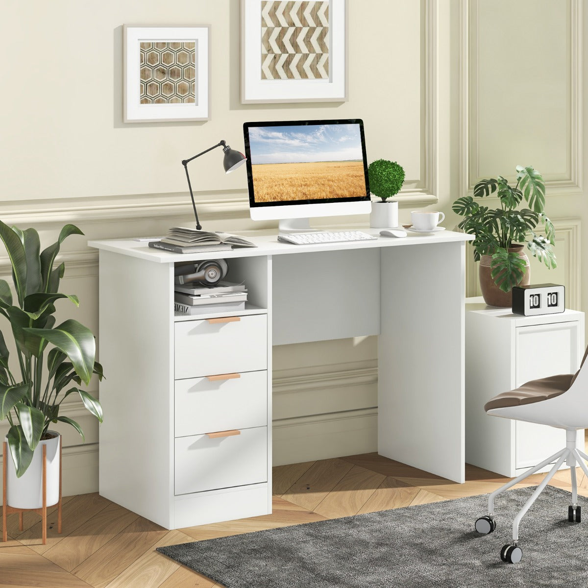 Skrivbord – med lådor och laddstation datorbord modern kontorsbord – 3 – Vit