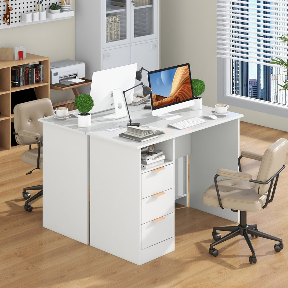Skrivbord – med lådor och laddstation datorbord modern kontorsbord – 3 – Vit