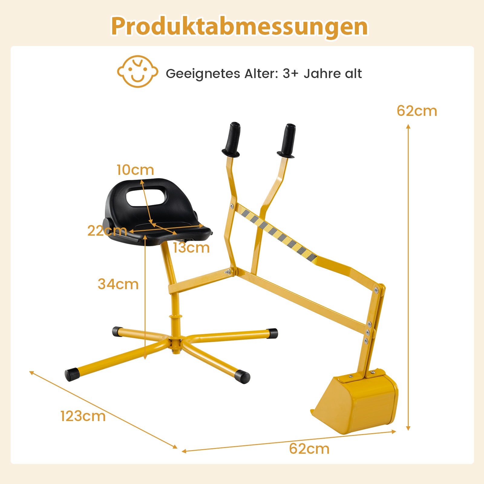 Sittgrävmaskin – 360° roterbar Grävare för sittande Metall med skopa och hand kontroll – 2 – Gul