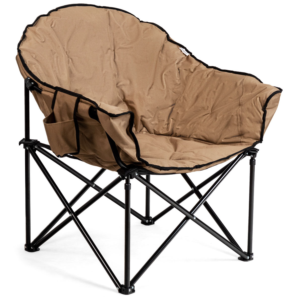 Överdimensionerad – campingstol med dryckeshållare och hög ryggstöd hopfällbar campingsoffa Bärförmåga upp till – 200 kg – Brun