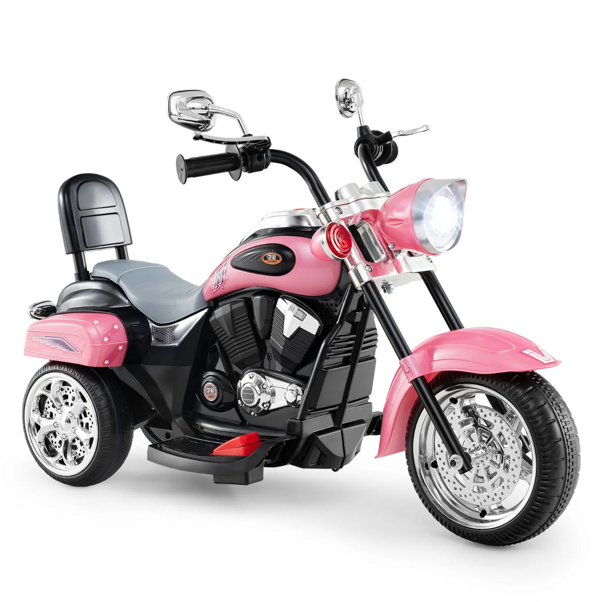 6V – barnmotorcykel med justerbar strålkastare och ljud Trehjulig elmotorcykel – Ljusrosa