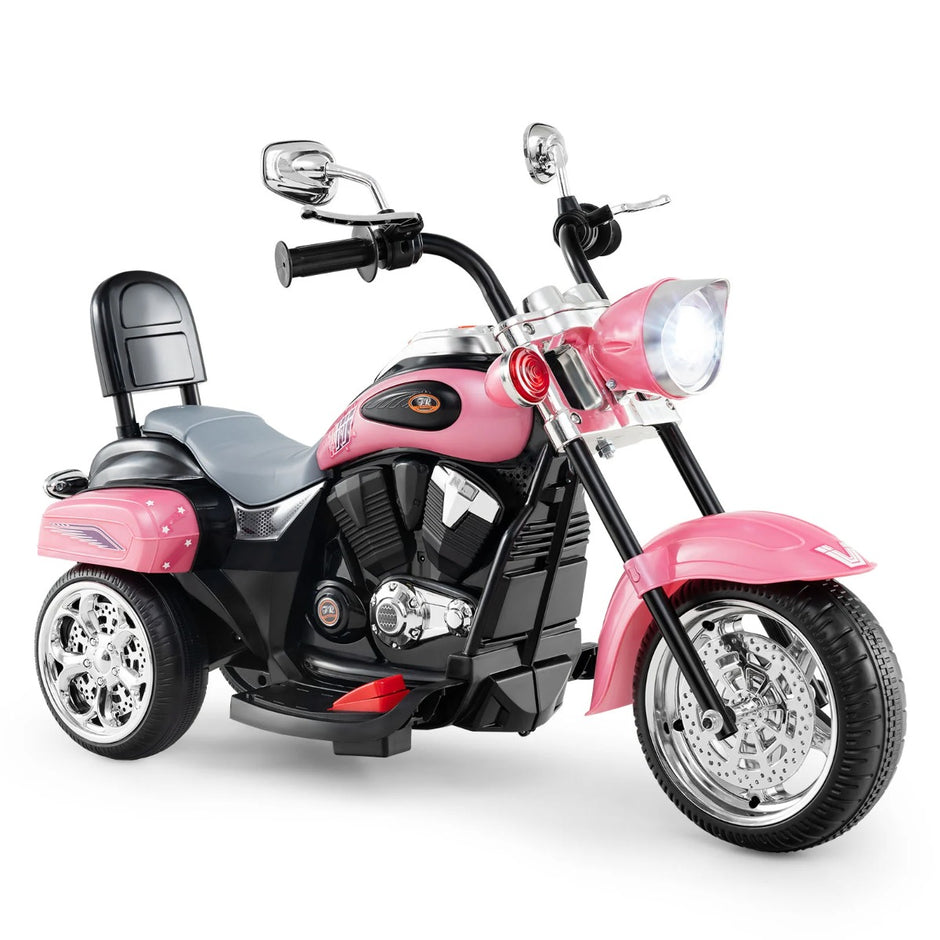 6V – barnmotorcykel med justerbar strålkastare och ljud Trehjulig elmotorcykel – Ljusrosa