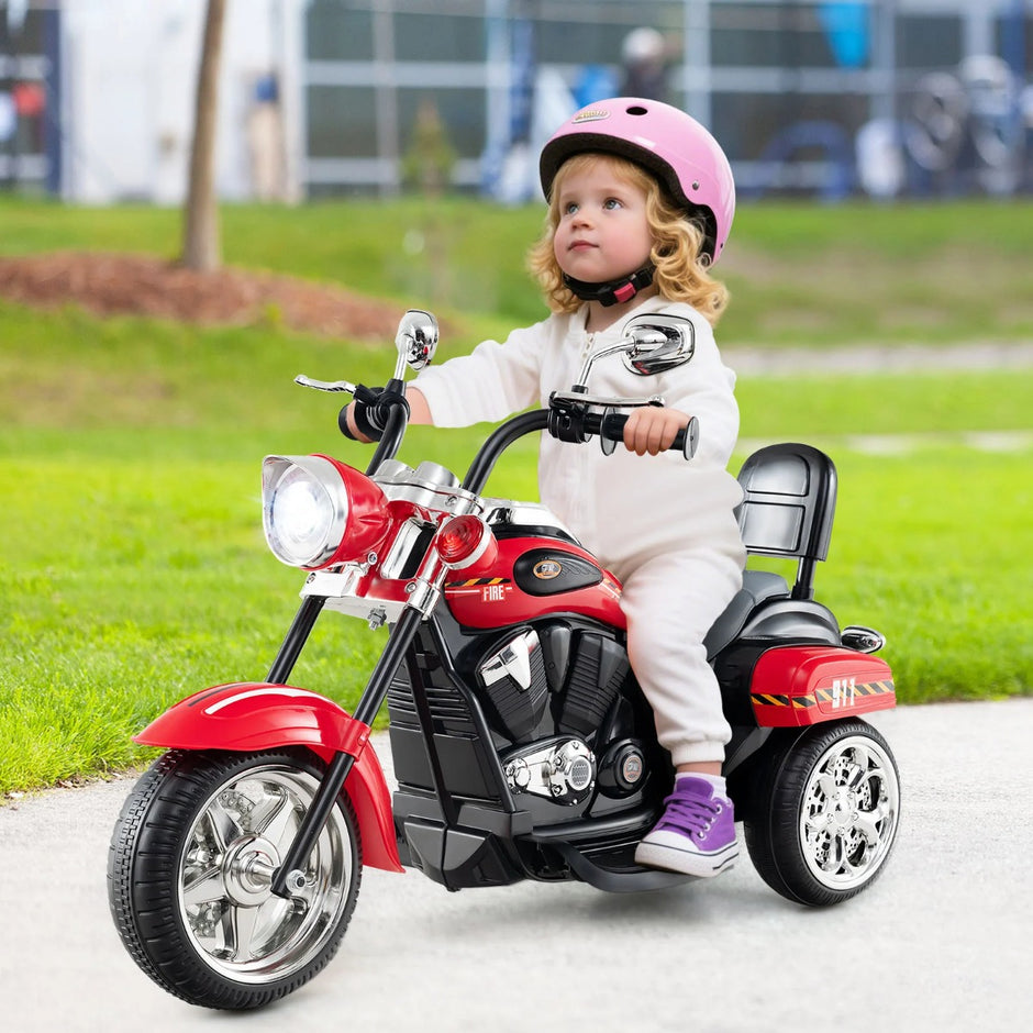 6V – barnmotorcykel med justerbar strålkastare och ljud Trehjulig elmotorcykel brandbil – Röd
