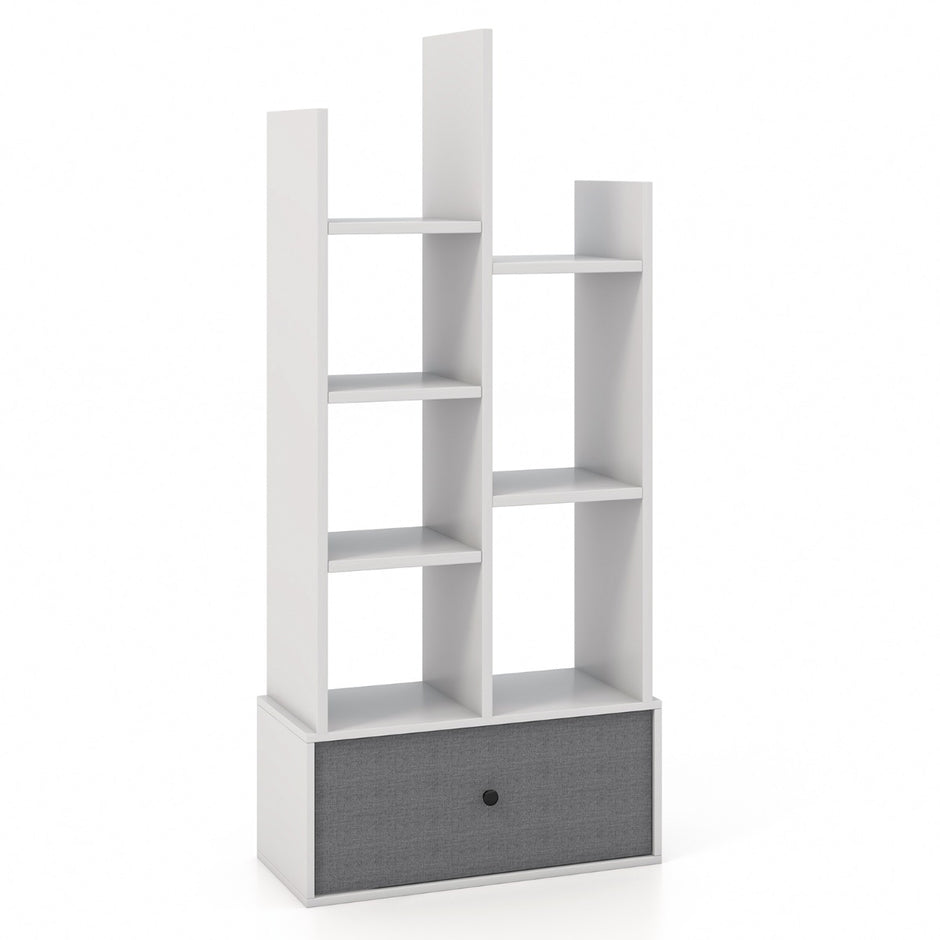 vånings – öppen bokhylla med låda – 7 53 x 24 x 118 cm – Vit