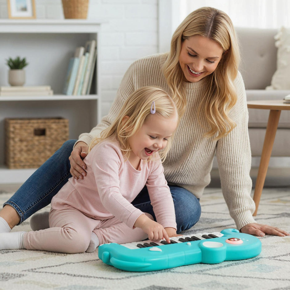 tangent – barn digitalpiano med inbyggd musik och ljus elektronisk – 25 – Blå