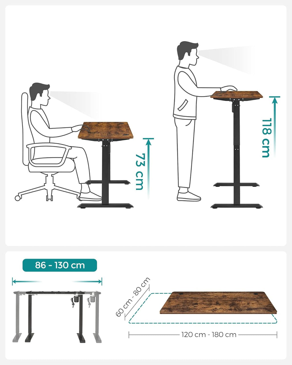 Elektriskt skrivbord - Höjdjusterbar - 60 x 120 cm