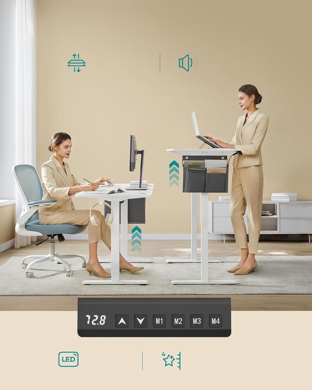 Elektriskt skrivbord - Höjdjusterbar - Flera positioner