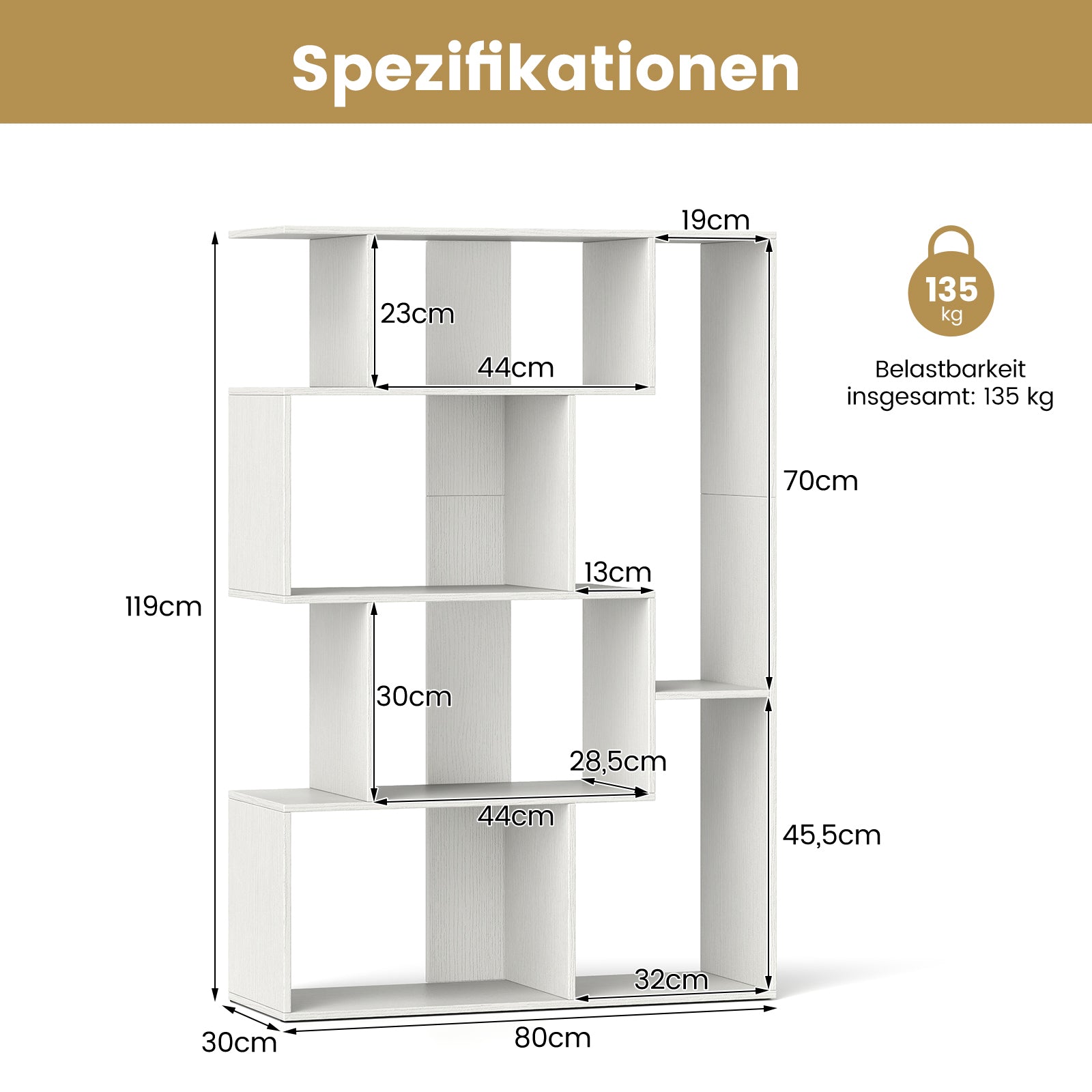 Öppen – geometrisk bokhylla kuber stor med tippskydd golvorganisatör displayhylla – 6 – Natur