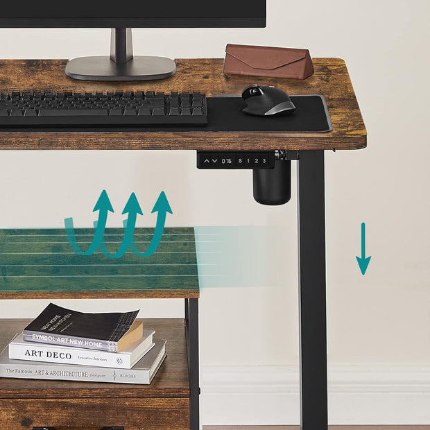 Elektriskt skrivbord – Justerbart i höjdled – Vintage brun-svart