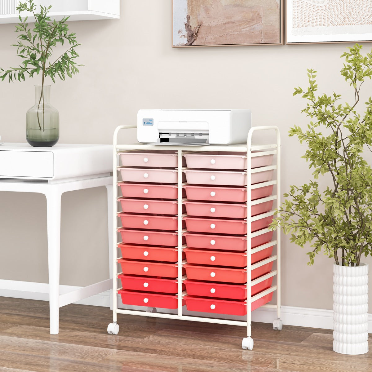 Rollwagen – mit Stapelbaren Schubladen och Metallgestell Rollcontainer – 20 – Rosa