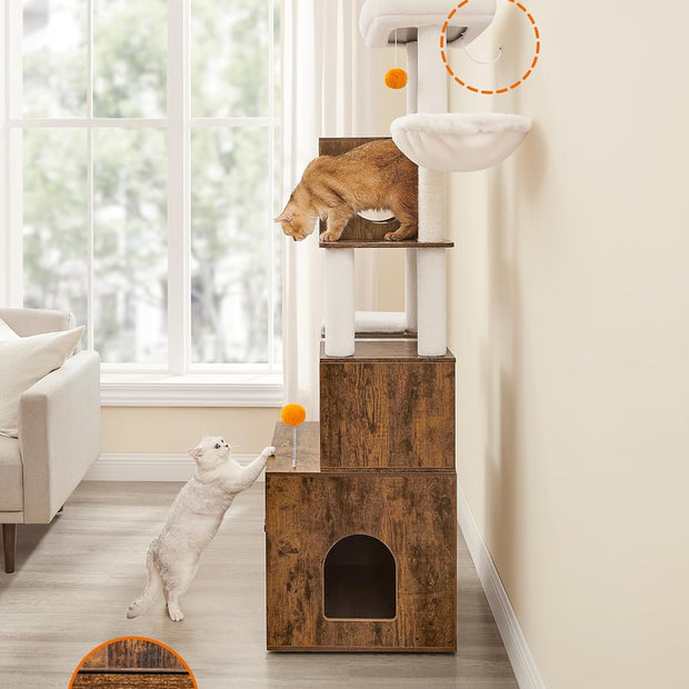 Skrapstolpe – Med kattlåda och flera plattformar – Brun