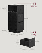 Smalt sängbord med 2 lådor i ebenholts svart