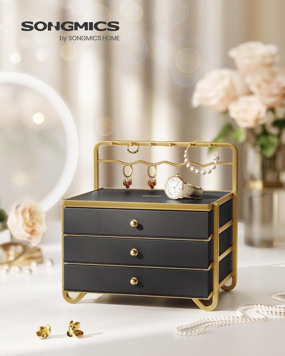 Smyckeskrin – 3 lager med lådor – Svart guld