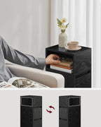 Smalt sängbord med 2 lådor i ebenholts svart