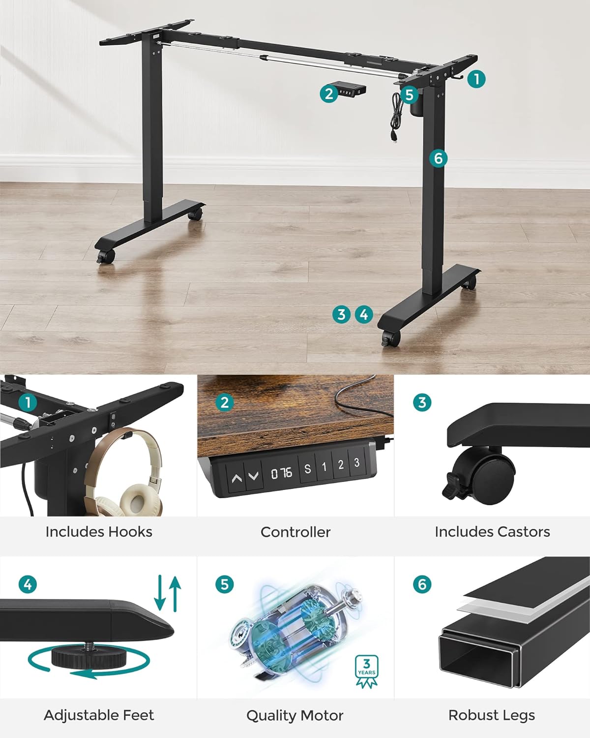 DeskFrame - Elektriskt justerbar - med hjul