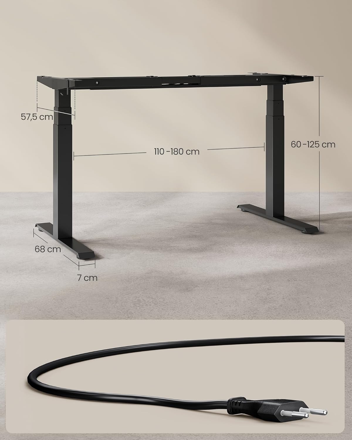 Höjdjusterbart skrivbord - Minnesfunktion - Svart