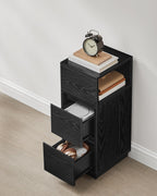 Smalt sängbord med 2 lådor i ebenholts svart