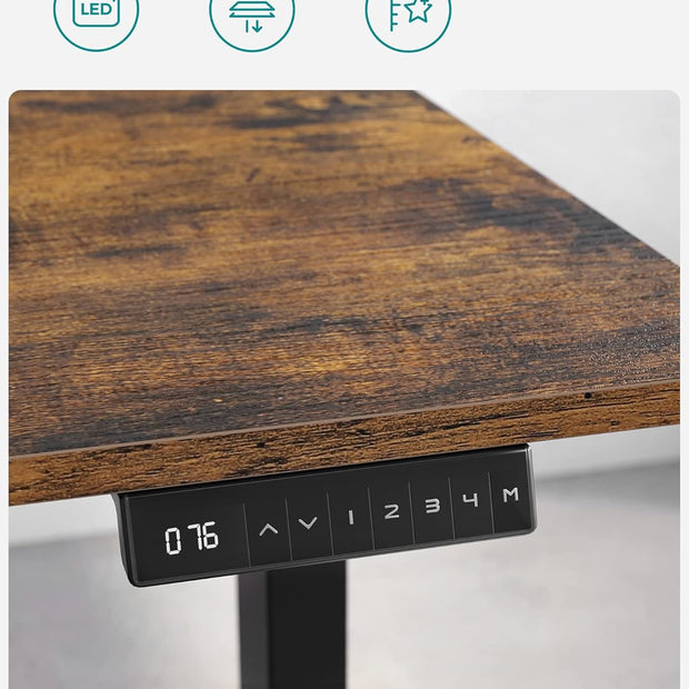 Elektriskt sitt-stå skrivbord - Justerbar i höjdled - Vintage brun svart