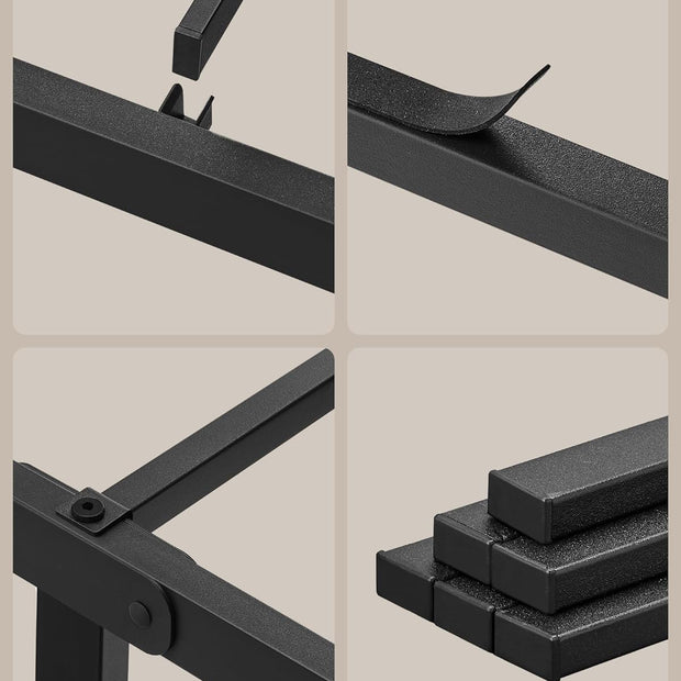 Sängstomme i metall med förvaringshyllor dubbelsvart