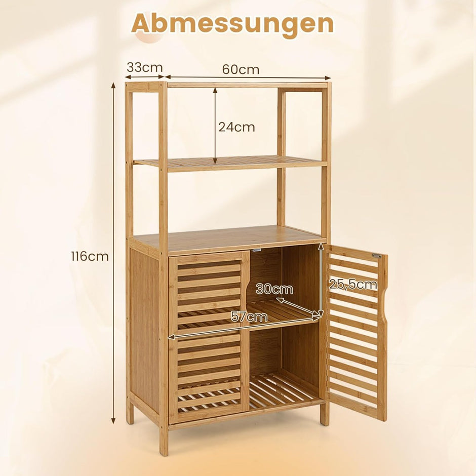Bambu – bokhylla med dörrar vånings lameldörrskåp – 4 60 x 33 x 116 cm – Natur