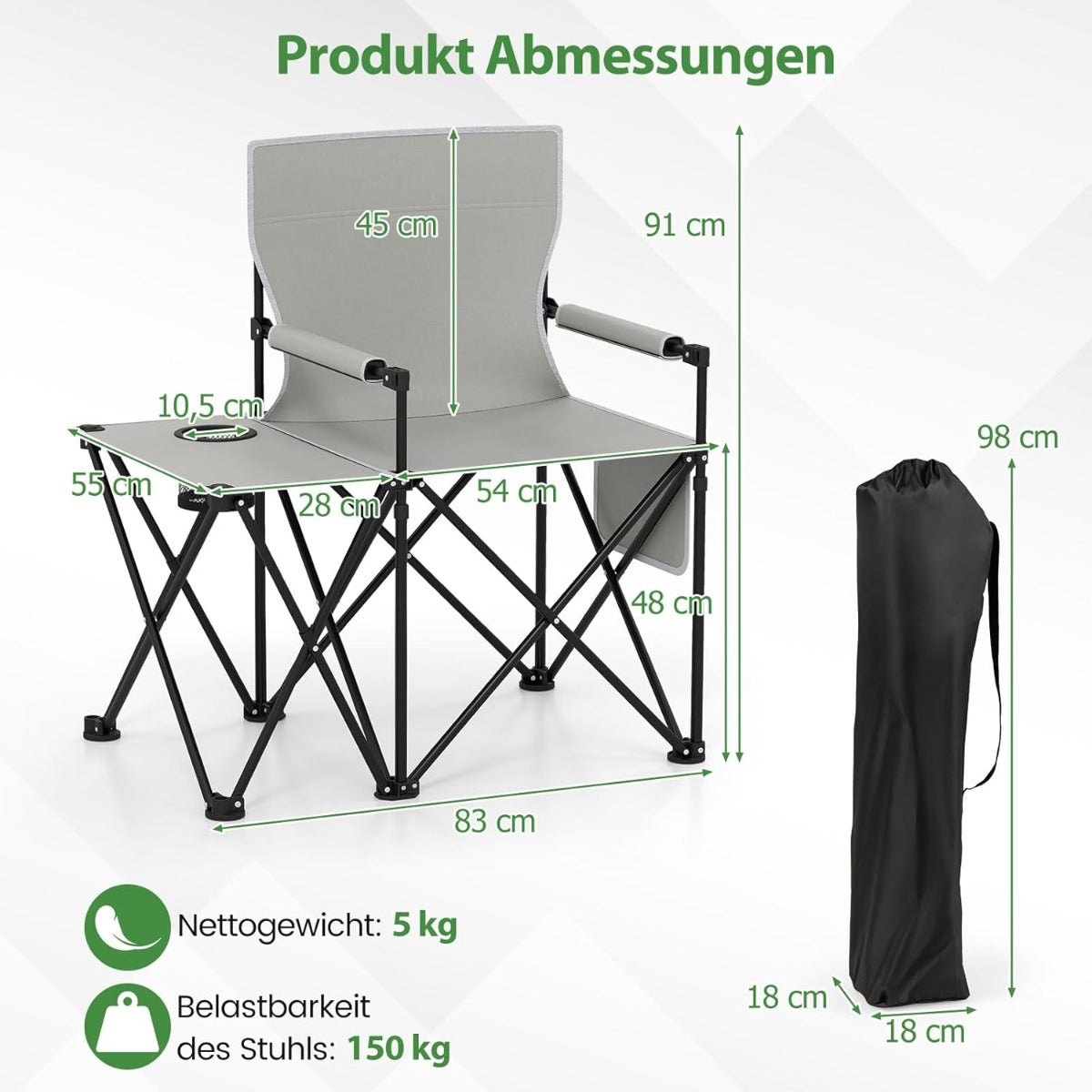 pack – strandstolar, hopfällbara picknickstolar med positioners justerbart ryggstöd och armstöd – 2 5 – Grå