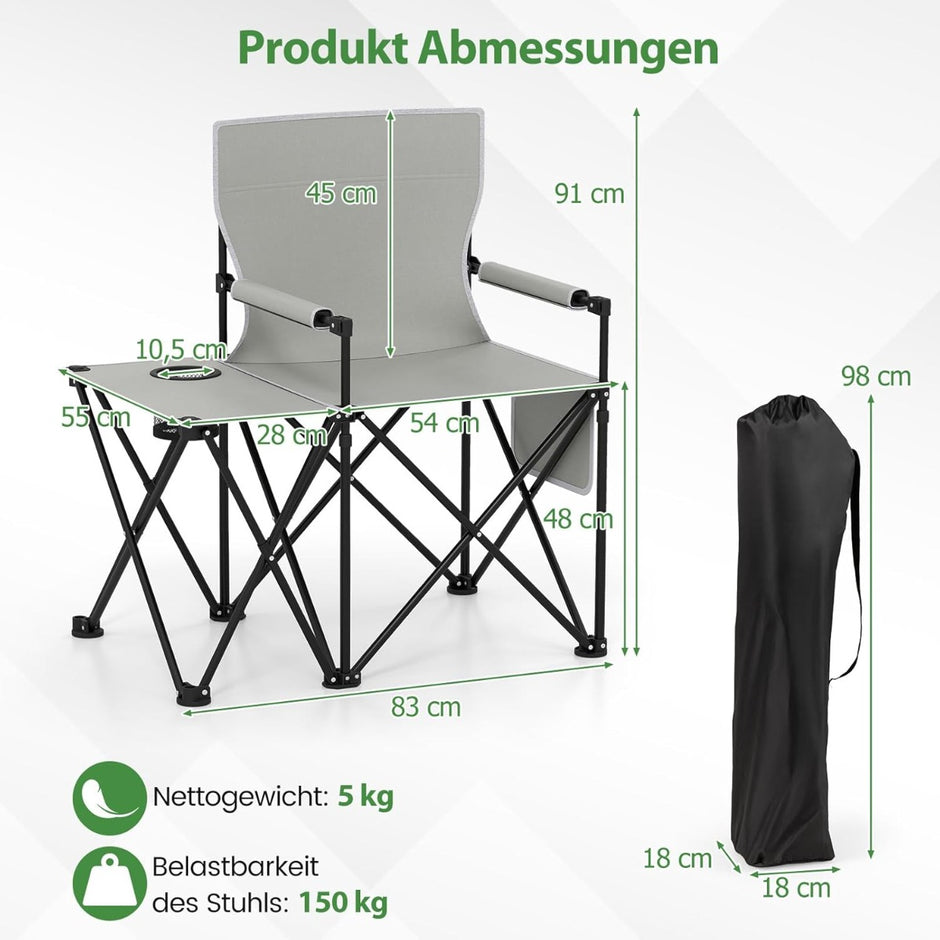 pack – strandstolar, hopfällbara picknickstolar med positioners justerbart ryggstöd och armstöd – 2 5 – Grå