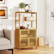 Bambu – bokhylla med dörrar vånings lameldörrskåp – 4 60 x 33 x 116 cm – Natur