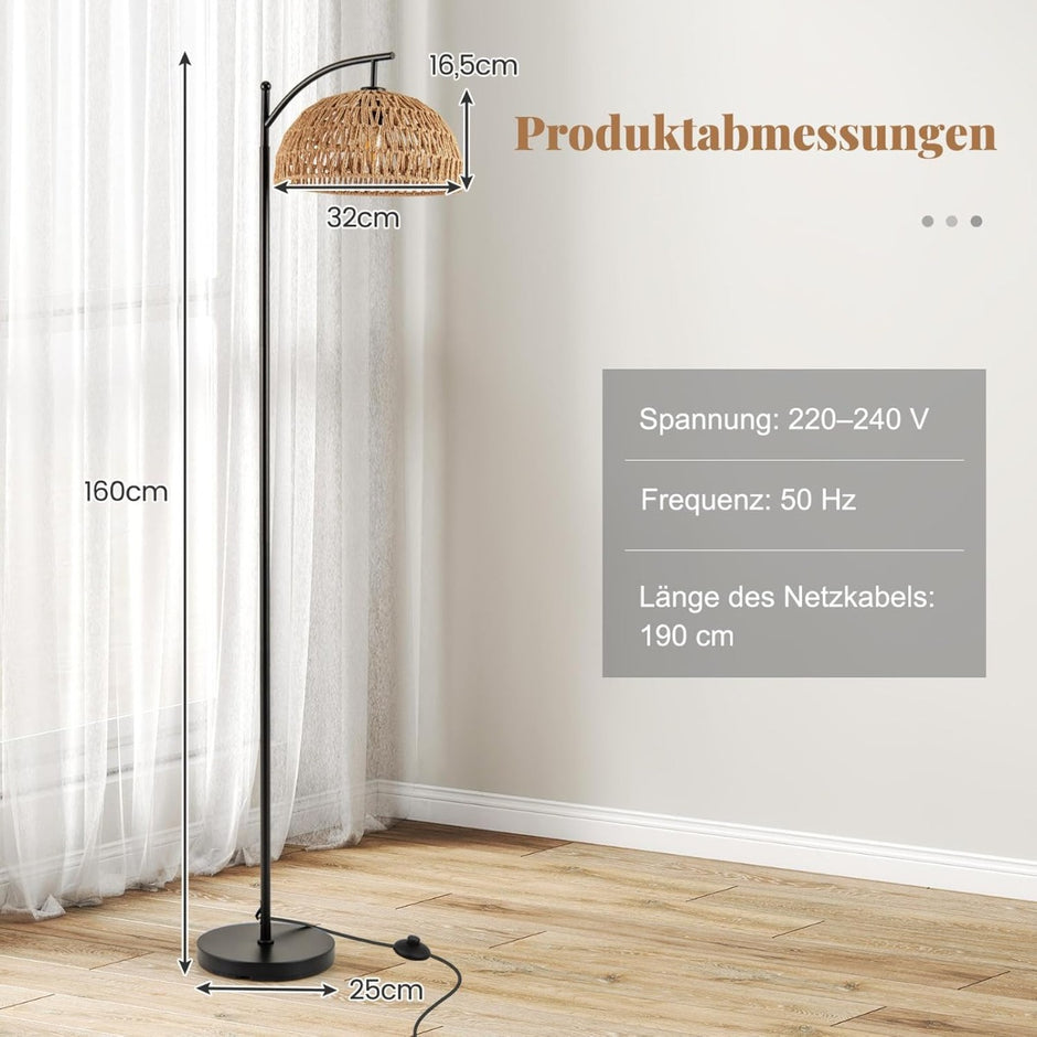Golvlampa – med hängande lampskärm och fotströmbrytare E27 sockel – 160 cm – Svart