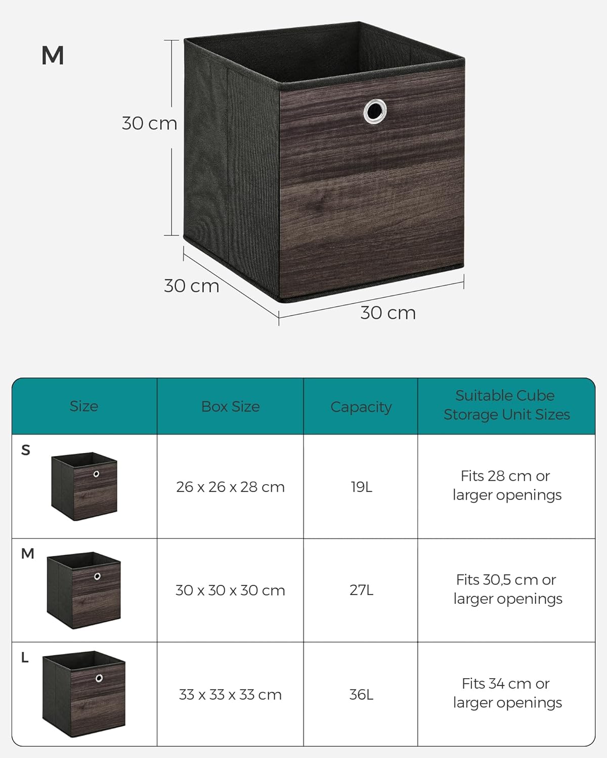 Förvaringsboxar – Hopfällbar design – Set om 6 – Mörkbrun
