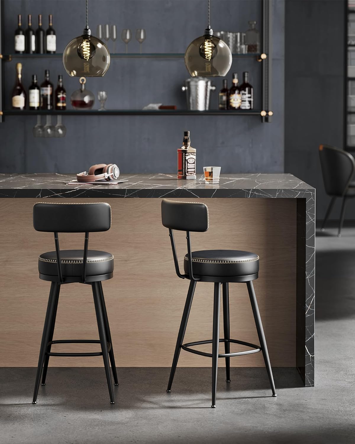 Barstolar – Roterbar och bekväm – Set om 2 – Svart