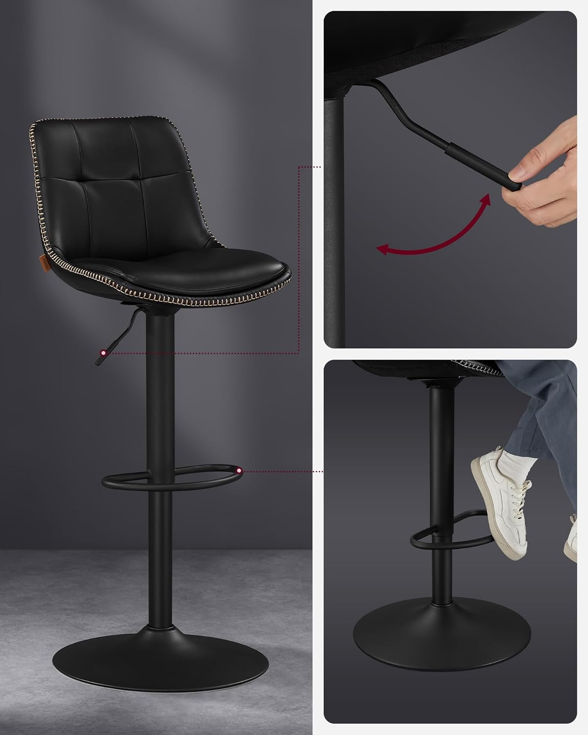 Barstol - uppsättning av 2 - med ryggstöd - bläck svart