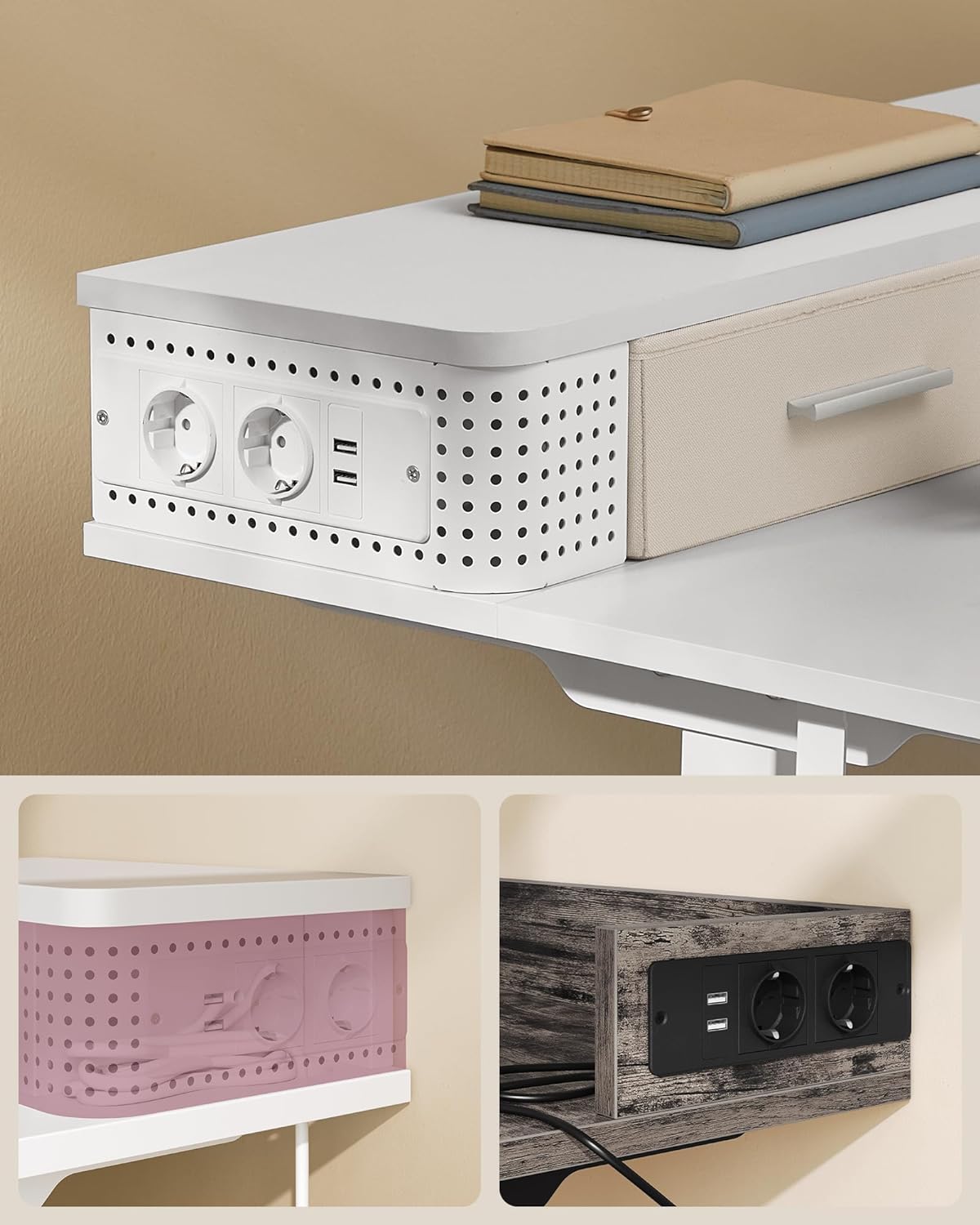 Elektriskt skrivbord - Höjdjusterbar - med uttag och 2 lådor