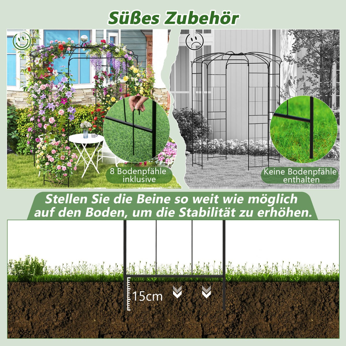 Rose – Arch Metal Pavilion Trädgårdsbåge för klätterväxter Garden – 206 x 206 x 286 cm – Svart
