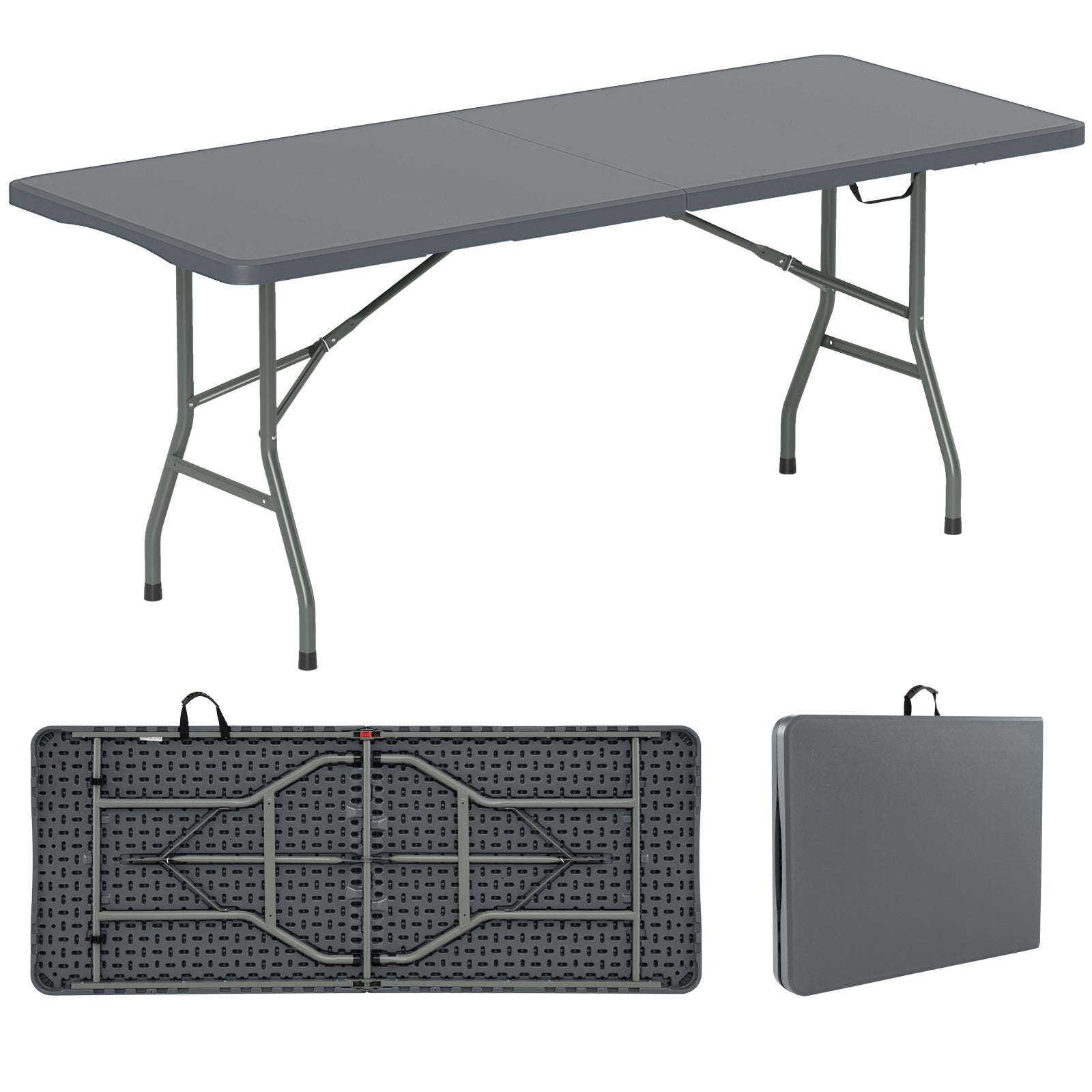 Trädgårdsbord – Campingbord hopfällbart Fällbord med HDPE bordsskiva och bärhandtag – 180 x 74 cm – Grå