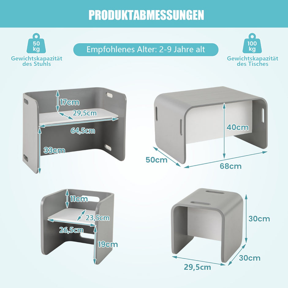delars – barnbord stolar set barnstolgrupp trä barnmöbler lärbord – 3 – Grå